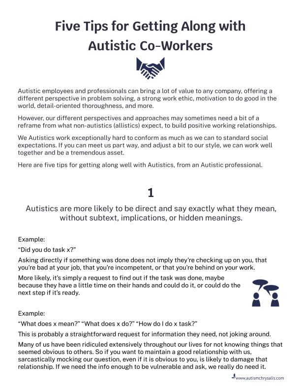 Tips for Getting Along with Autistic Co-Workers