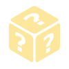 Simplistic drawing of three sides of a yellow dice, with question marks on each side.